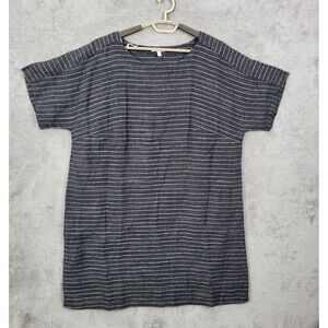Eileen Fisher Organic Linen Delave Graphite Pinstripe Tunic Dress 1X Scoop Neck